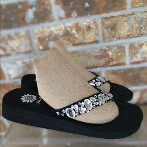 yellow box rhinestone flip flops